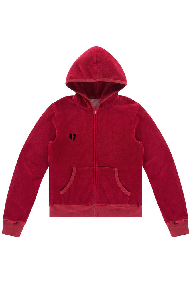 LDC VELOUR EMBROIDERED HOODIE - RUBY