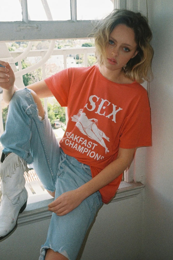 LIMITED VINTAGE RED 'BREAKFAST OF CHAMPS' Boyfriend Tee